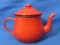 Red Enamelware Teapot & Lid -  Single Serve (Appx 8 oz)