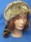 Souvenir “Coonskin Cap”  Faux fur with a real Raccoon Tail – Suede Tag “Eagle Bluff”