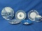 Vintage Blue & White China – Assorted” 7 1/2” Plate. River boat Saucer, Pony Express C& S & 2 Japan
