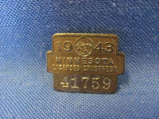1943 Minnesota Licensed Chauffeur Pinback – 1 1/4” L – As Shown