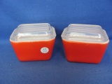 Pyrex Red Refrigerator Dish (2) With Glass Covers #501-B – 3 3/8” x 4 ¼” x 2 ¾”