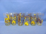 Vintage Drinking Glasses (6) With Bees – Deer – Bear Cubs – 5” T – No Chips or