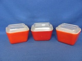 Pyrex Red Refrigerator Dish (3) With Glass Covers #501-B – 3 3/8” x 4 ¼” x 2 ¾”
