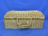 Small Wicker Picnic Basket – Dome Shaped Cover – 9” x 14 1/2” - H 6” - As Shown