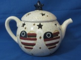 Patriotic Votive Candle Cover shaped like a Teapot – Lid & Pot only – Bottom is a hole for the candl