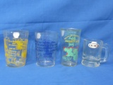 Vintage Glasses: 2 Hazel Atlas Nursery Rhyme, Cahill's Prickly Pear Jelly © 1958 & A& W Baby Mug