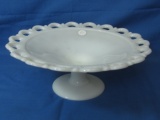 Anchor Hocking Open Lace Edge Old Colony Pattern Compote 11” DIA x 4” Tall with a  1 3/4” Depth