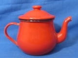Red Enamelware Teapot & Lid -  Single Serve (Appx 8 oz)