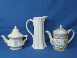 3 Decorative Teapots: Tall Porcelain, Avon (blue design) & “Romance” Color Floral design