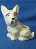 Vintage Scotty Dog Planter – White with Black Features – Stands  5” Tall