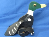 Home Made Mallard Toy – 9” Tall – Wooden Cutout on Wheels with rubber feet & wings