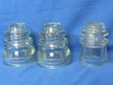 3 Clear Glass Insulators: 2 Hemingray 45 & 1 Heningray 17