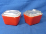 2 Vintage Pyrex Fridgies & lids – Red  501-B A-23