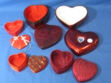 5 Heart Shaped Trinket Boxes – Red Finished  Ceramic, Laquer & Fabric from 3-5”