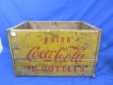 Vintage Coca-Cola Wood Crate – Yellow w/ Red Lettering – 16 1/2” x 11 1/4” x 10”T – Vintage conditio