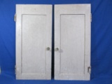 Pair of Wood Cabinet/Cupboard Doors – Painted White – w/ Original hinges & Glass Knobs – Each is 12