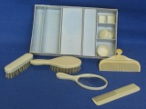 Vintage Child's Vanity Set (for Dolls?) & Frensh Ivory Carved Celluloid Comb 3 1/4” L
