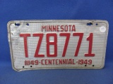 1949 Minnesota Centennial License Plate – Aluminum – As Shown
