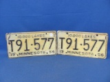 1956 Minnesota License Plates – Pair – As Shown