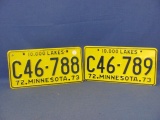 1972-1973 Minnesota License Plates (2) – As Shown