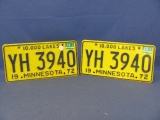 1972 Minnesota License Plates – Pair – As Shown