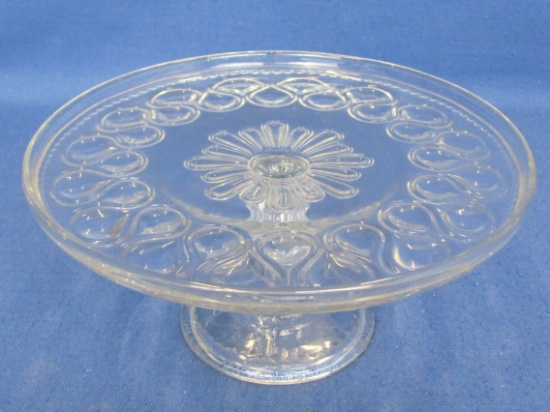 Small Clear Glass Cake Stand – Looping Design – 8” in diameter – 3 3/4” tall
