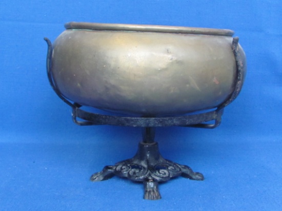 Brass Brazier with Cast Iron Stand – Bowl is 9” in diameter – 7 1/2” tall in stand