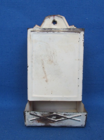 Metal Tin Match Safe – Painted White – 6” tall – As shown