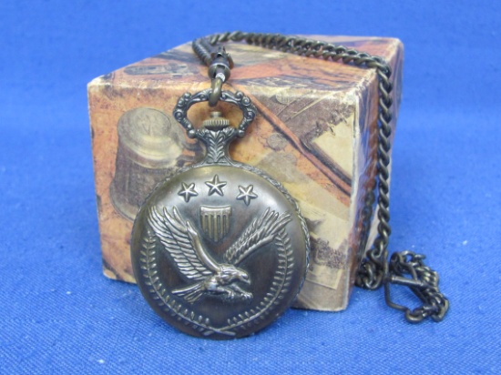 Britannia Pocket Watch – Eagle on Cover – Half Dollar Face – Not Running – In Box