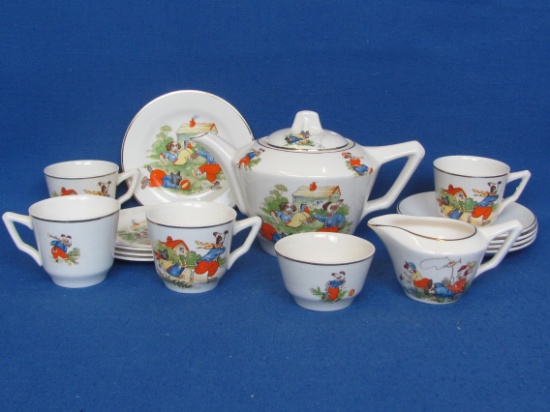 Staffs Teaset – Vintage Child's Tea Set – Tunstall England – Animals in Clothes Playing
