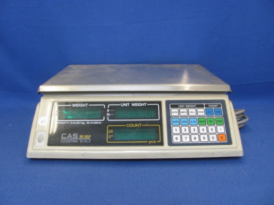 CAS SC 05P Counting Scale – Turned On – 14 ¼ x 15 ¼ – Adjustable Heights – Cord Taped