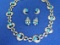 Vintage 1950s Necklace & 2 Pairs of Earrings by Bogoff – Blue & White Rhinestones