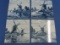 Set of 4 – Delft Blauw 6” Tiles – All Different Windmill Scenes – Made in Holland