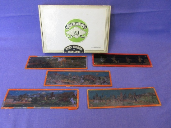 5 Magic Lantern Colored Slides – 2 are of War – 2 are American West – 1 is Humorous