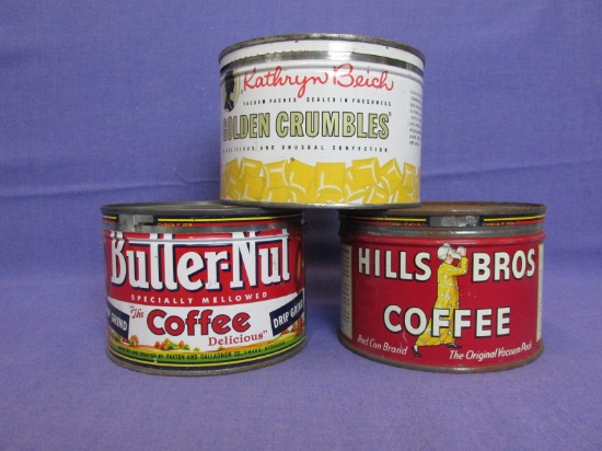 3 Vintage Key Wind Tins: Butternut & Hills Bros Coffee – Kathryn Beich Candies “Golden Crumbles”