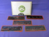 5 Magic Lantern Colored Slides – 2 are of War – 2 are American West – 1 is Humorous