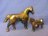 Copper Plated Horse Banks (2) – 11 1/8” L & 7 1/8” L – No Keys - Both Missing Reins & Plug