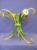 Side Table – Brightly colored Metal Flower arrangement base & Glass Top – Stands Appx 20”T x 24” DIA