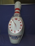 Bud Light Bowling Pin Wall Clock – From a Bowling Alley –42” T x13 1/2” Widest x 6 1/2” Deep
