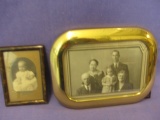 2 Vintage Framed Photos – 3 1/2x 4 3/4” Baby & 1940's era Family in 6x8” Brass Frame