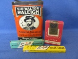 Mixed Lot Collectibles:  Sir Walter Raleigh Tin, Scripto Leads & erasers Boxes &Arrco Jr. Palying Ca