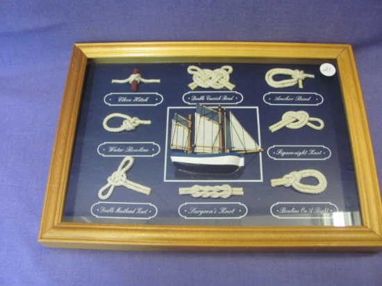 Shadow Box Picture of Knot Tying Examples – Real Rope Pieces – 10” x 13 3/4”