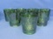 Set of 8 – Short Green Glass Tumblers with Cut to Clear Grape Design – 3 1/4” tall