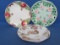 3 Small Plates: 2 Majolica (1 from France) 1 Hand Painted Glass Plate – 6 1/2” to 7” in diameter