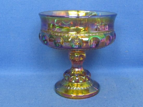 Indiana Glass Kings Crown Compote – Gold Carnival – 5 1/4” tall – Nice Iridescence