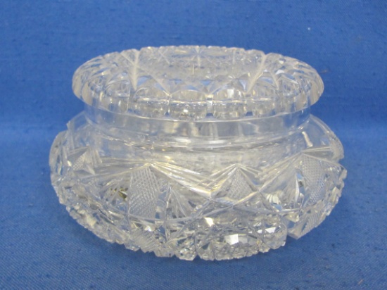 Cut Crystal Powder Jar? Covered Candy Dish?  5 1/4” in diameter – Has chip on rim of lid