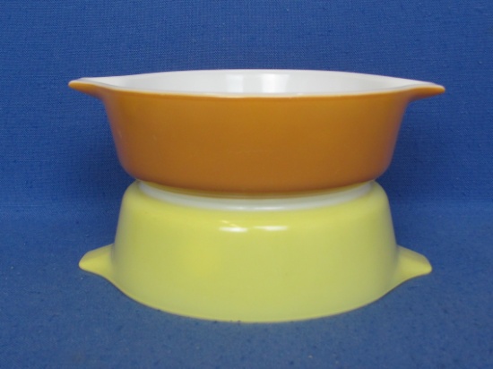 Pair of Pyrex 1 Pint Cinderella Bowls – Yellow & Orange – About 6” in diameter