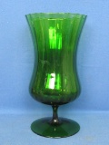 Tall Footed Emerald Green Glass Vase – 12 12” tall – Vertical Ribbed Design