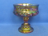 Indiana Glass Kings Crown Compote – Gold Carnival – 5 1/4” tall – Nice Iridescence