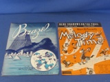2 Disney Sheet Music: Brazil © 1941, Blue Shadows on the Trail © 1948 from the musical “Melody Time”